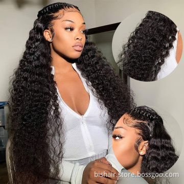 30" Deep Wave Front Lace Wig Curly Real Human Hair Wig Real Human Hair Lace Front Wig 180% Density Suitable for Women Offer